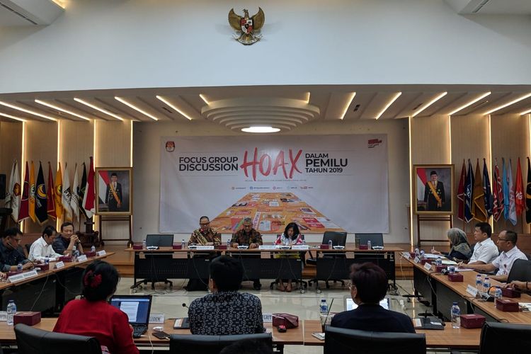 Focus group discussion Hoax dalam Pemilu 2019 di Gedung KPU, Menteng, Jakarta Pusat, Selasa (20/8/2019).