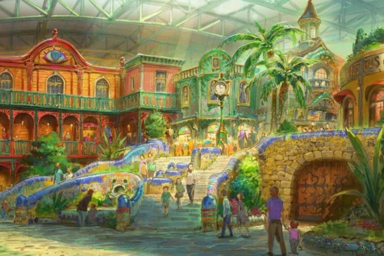 Taman hiburan seluas 200 hektar ini akan menampilkan bangunan bata Eropa yang muncul di banyak film studio Ghibli.