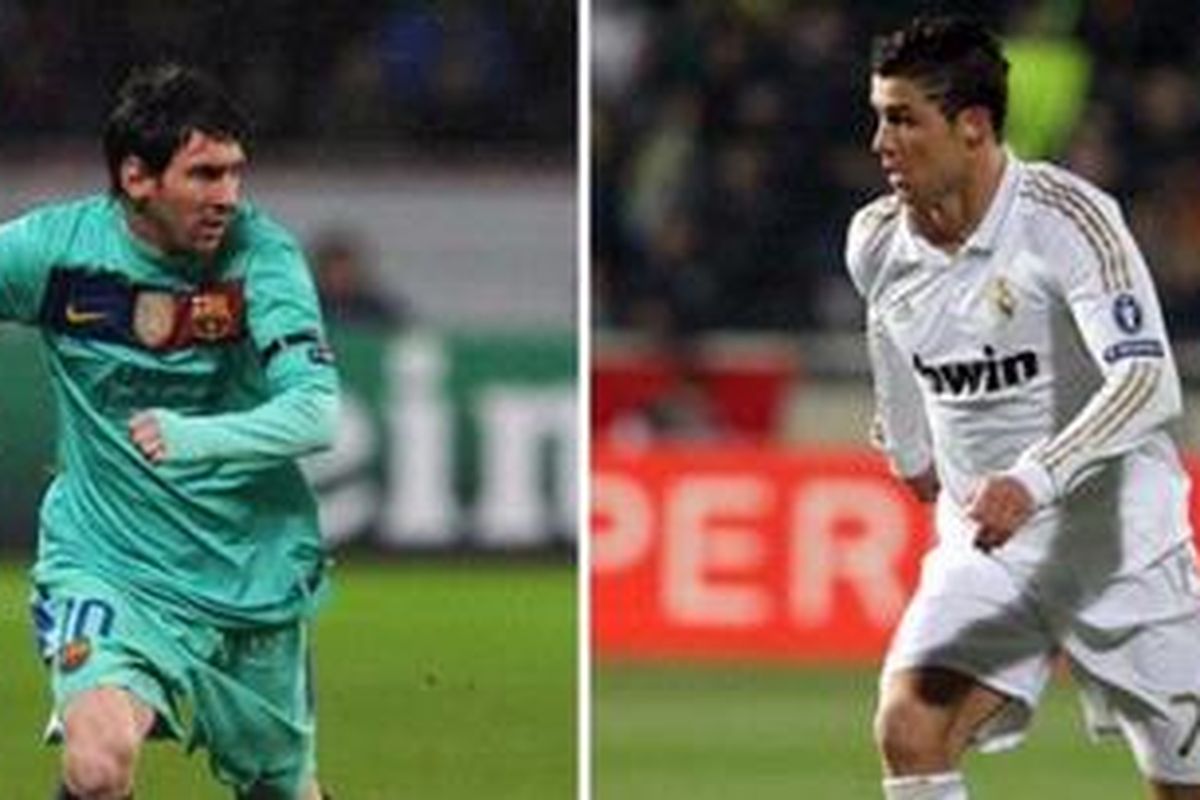 Dua bintang sepak bola masa kini, Lionel Messi (kiri) dan Cristiano Ronaldo.