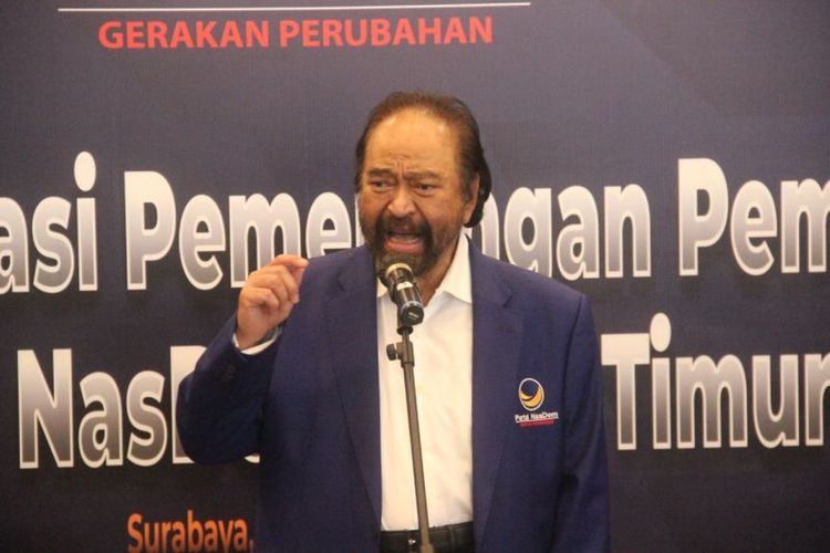 Ketua Umum Partai NasDem Surya Paloh di Rapat Koordinasi Pemenangan Pemilu 2024 di Surabaya, Senin (28/2/2022). ANTARA/HO-NasDem Jatim.