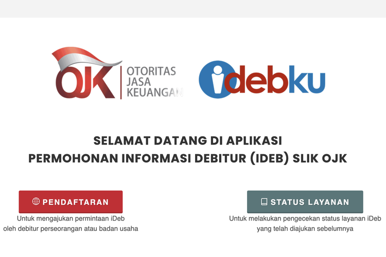 Tangkapan layar laman iDebKu, untuk mengecek SLIK OJK online.