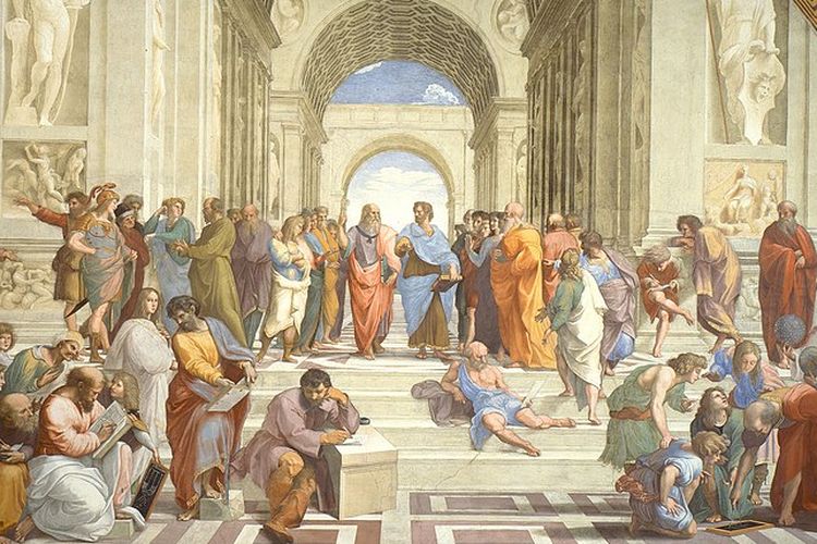 Mazhab Athena atau School of Athens, sebuah fresko karya Raphael Sanzio yang menggambarkan para filsuf renaisans berdiri di dekat para ilmuwan Romawi dan Yunani kuno.
