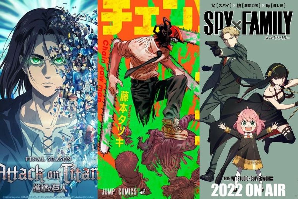 Anime Attack on Titan, Chainsaw Man, dan Spy x Family. 

