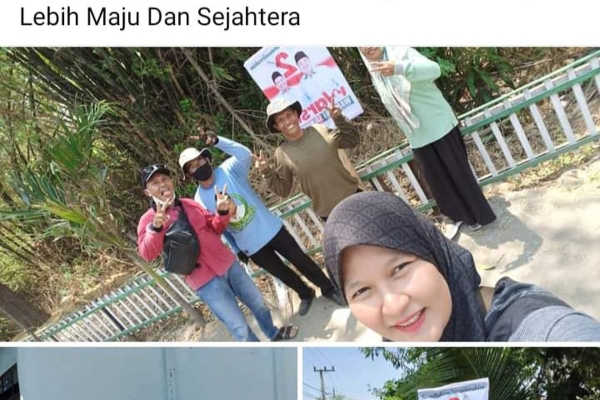 Tangkapan layar unggahan di media sosial yang menampilkan beberapa orang pendamping desa memasang APK salah satu paslon kontestan Pilkada Kabupaten Jombang, Jawa Timur.