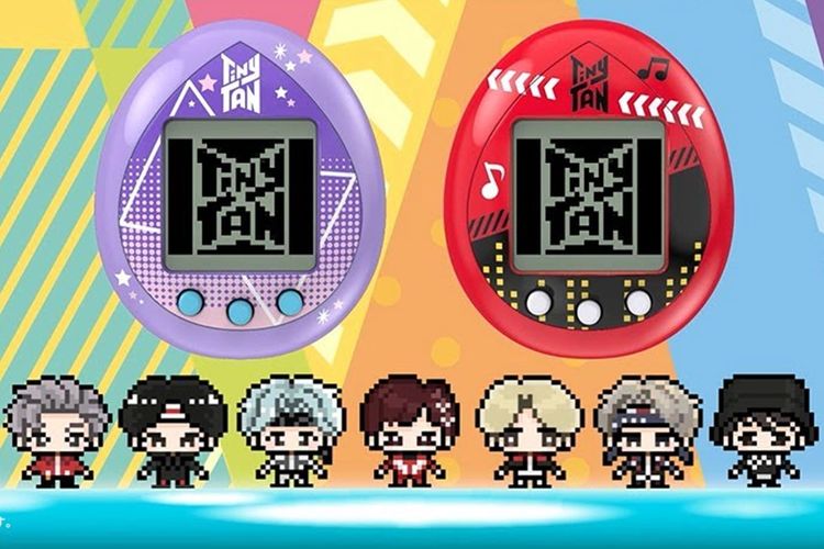 Ilustrasi Tamagotchi edisi khusus yang menampilkan TinyTan, karakter animasi lucu dari tujuh personel boy group BTS.