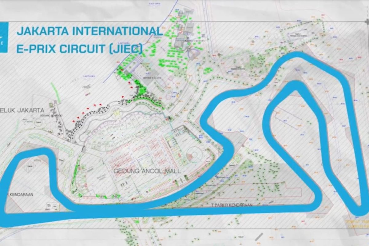 Gambaran Sirkuit Formula E Jakarta 2022 di Ancol, Jakarta Utara, Rabu (22/12/2021)