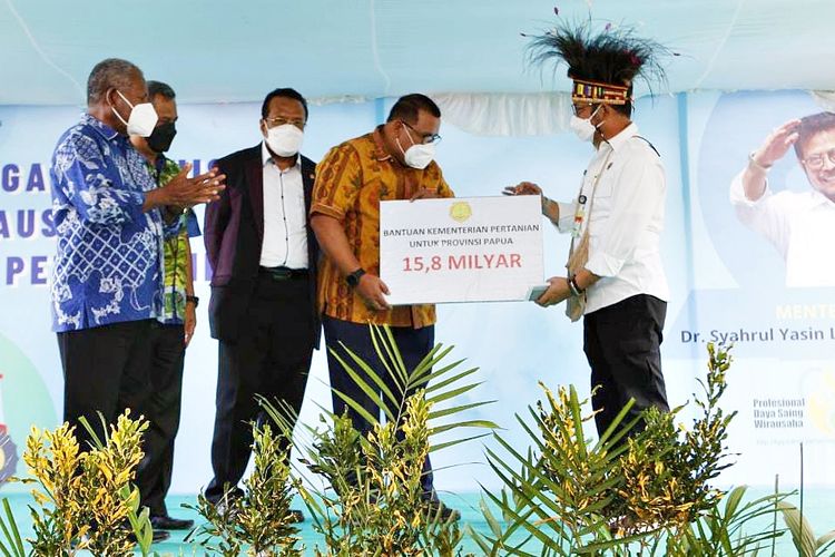 Menteri Petanian (Mentan) Syahrul Yasin Limpo (SYL) dalam acara Pelatihan Kewirausahaan Petani Milenial di Jayapura, Papua, Kamis (2/9/2021).