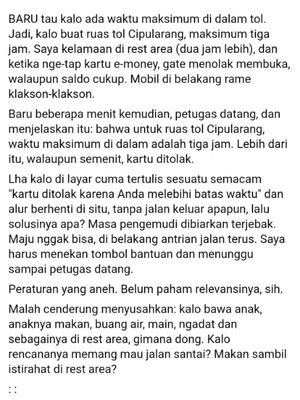 Tangkapan layar kabar uang elektronik expired di jalan tol.