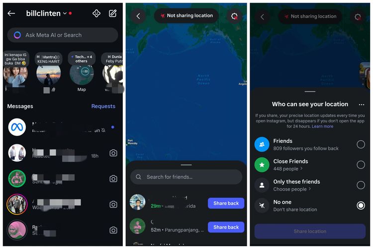Cara mengakses dan menonaktifkan Instagram Map.