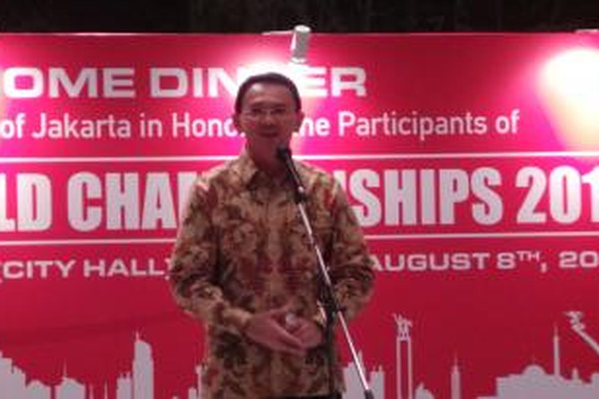 Gubernur DKI Jakarta Basuki Tjahaja Purnama saat menyampaikan sambutan dalam acara 