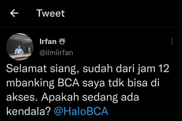 Seorang pengguna Twitter @ilmiirfan menyebut aplikasi m-banking BCA sempat eror siang ini, Senin (1/8/2022). Hal ini dikonfirmasi oleh Executive Vice President Secretariat & Corporate Communication BCA, Hera F. Haryn.