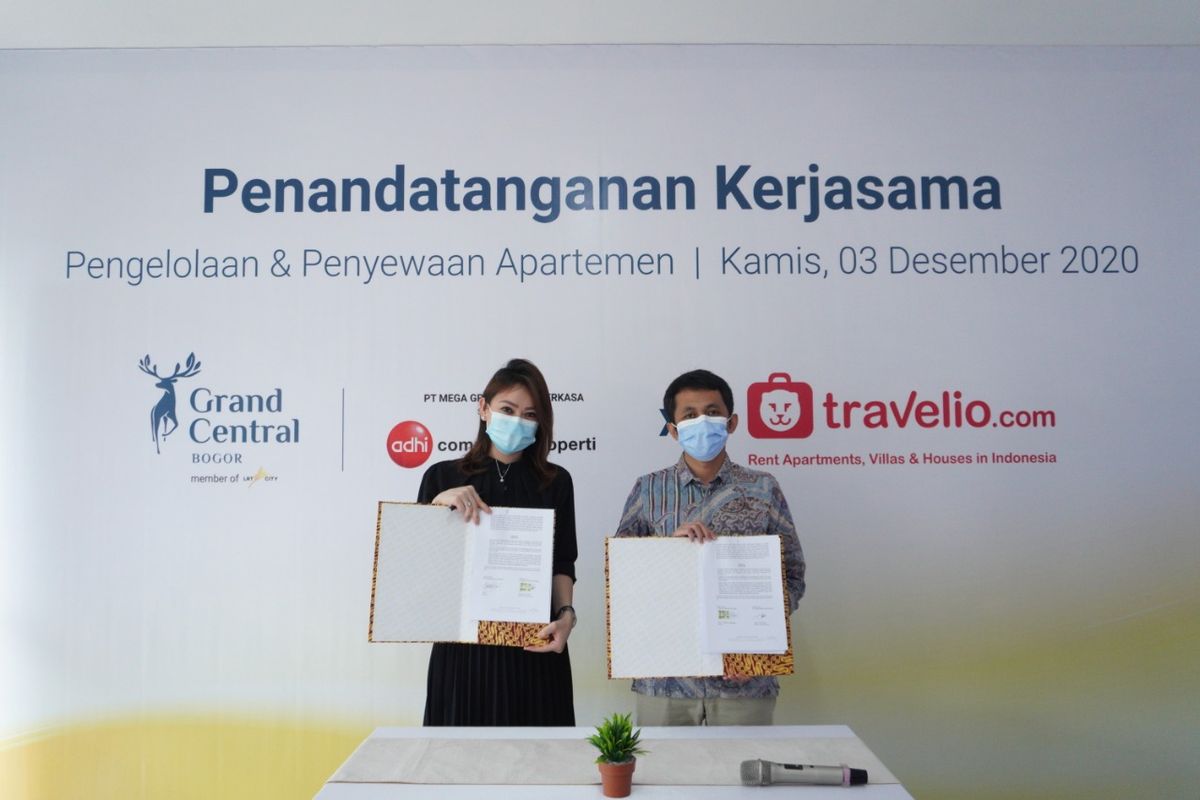 Grand Central Bogor menandatangani kesepakatan kerja sama dengan Travelio, Kamis (03/12/2020).