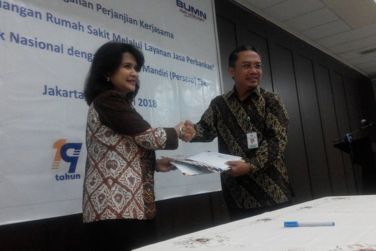 Penandatanganan perjanjian kerja sama PT Bank Mandiri (Persero) Tbk dengan RS Pusat Otak Nasional di Jakarta, Senin (8/1/2018).