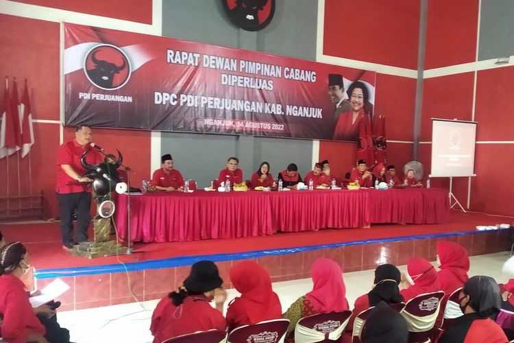 Suasana rapat DPC PDI Perjuangan Kabupaten Nganjuk, Jawa Timur, Minggu (14/8/2022).