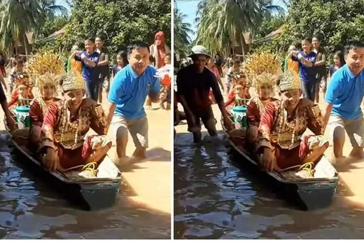 Kisah Pernikahan di Muratara, Pengantin Naik Perahu Terjang Banjir demi Pelaminan
