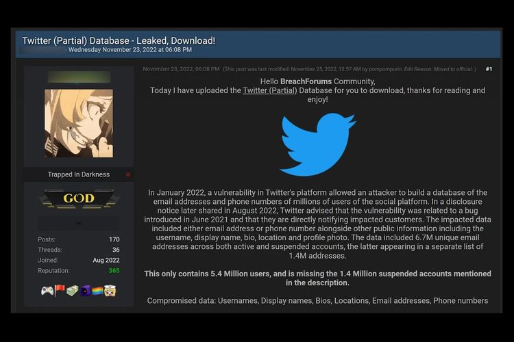 Data pribadi pengguna Twitter Bocor