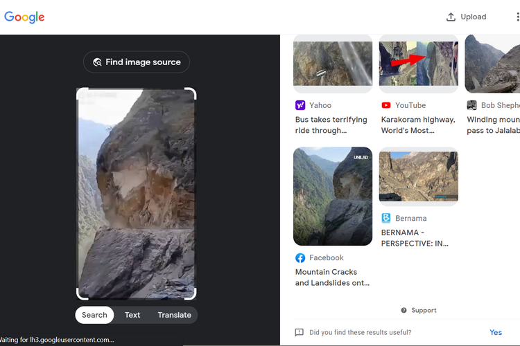 Tangkapan layar pencarian gambar di Google Lens, mengarahkan video pada unggahan di akun Facebook UNILAD, 7 September 2022, soal longsor terjadi di Pithoragarh, India.