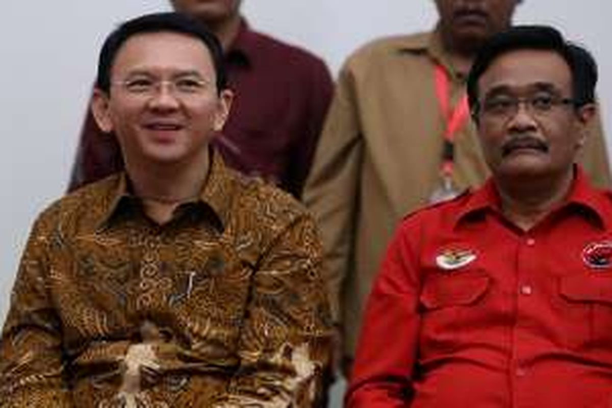 Basuki Tjahaja Purnama (Ahok) dan Djarot Saiful Hidayat di Kantor DPP PDI Perjuangan, Jakarta, Senin (20/9/2016). PDIP secara resmi mengusung Ahok dan Djarot untuk maju dalam Pilkada DKI 2017 mendatang.