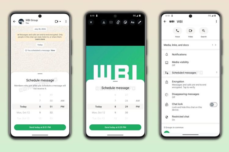 Fitur pesan terjadwal tersebut kini sudah tersedia bagi sejumlah pengguna WhatsApp beta Android 2.26.40.7