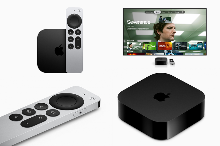 Ilustrasi Apple TV 4K dan Remote Siri