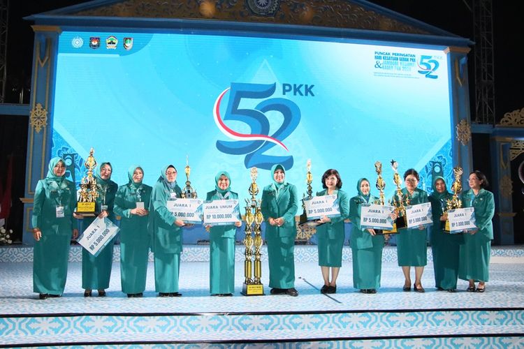 Provinsi Kalimantan Tengah (Kalteng) meraih juara umum pada gelaran Puncak Peringatan Hari Kesatuan Gerak (HKG) PKK Ke-52 dan Jambore Nasional Kader PKK 2024 di Taman Balekambang Solo, Kamis (16/5/2024).