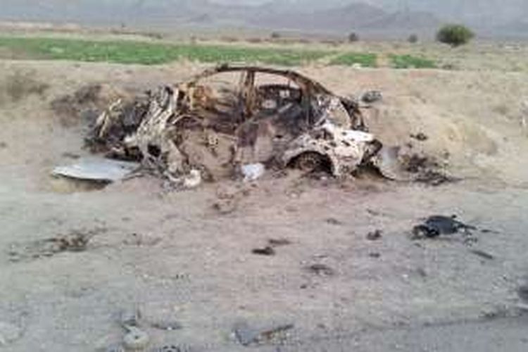 Hancurnya kendaraan yang ditumpangi pemimpin Taliban Mullah Akhtar Mansour dalam serangan pesawat tanpa awak (drone) yang dilancarkan militer Amerika Serikat, akhir pekan lalu.