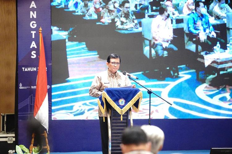 Sekretaris BNPP Restuardy Daud pada Rakorbangtas Tahun 2022 di Bandung, Jawa Barat (Jabar), Kamis (17/11/2022).