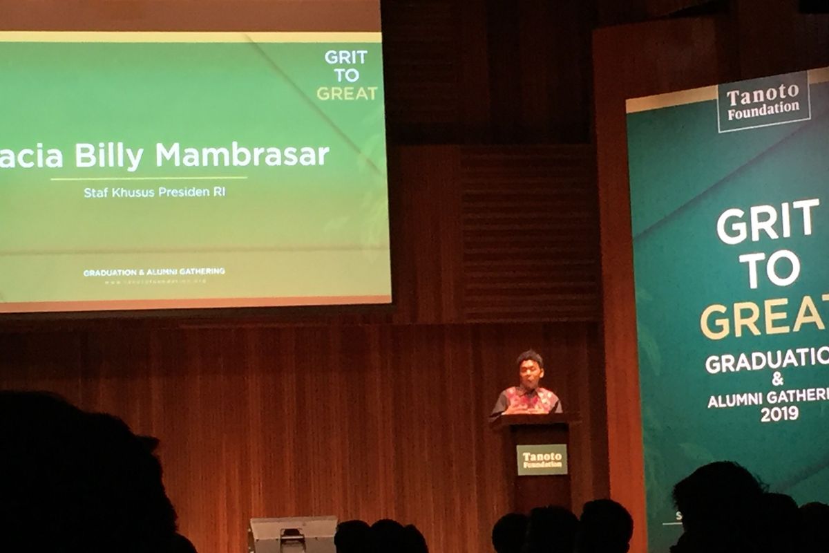 Gracia Billy Mambrasar saat menghadiri acara Graduation & Alumni Gathering 2019 Tanoto Foundation, di Soehanna Hall, Jakarta, (27/11/2019)