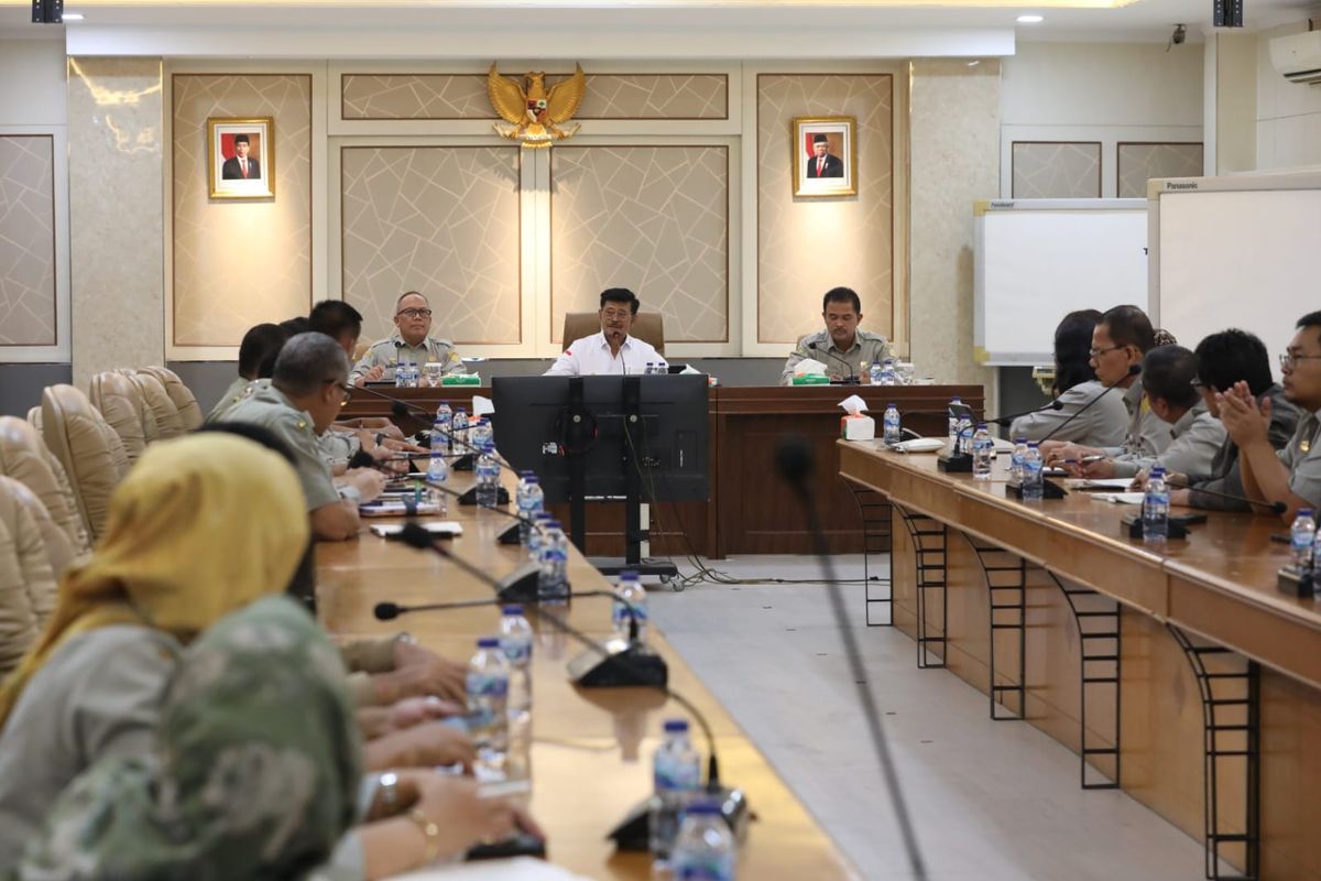 Menteri Pertanian (Mentan) Syahrul Yasin Limpo (SYL) saat di Gedung Tanaman Pangan, Kamis (10/8/2023).
