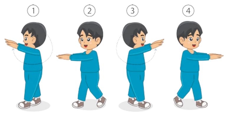 Ilustrasi gerak berirama gerakan kombinasi langkah kaki dan ayunan lengan. Sumber gambar: Tangkapan layar modul Kementerian Pendidikan dan Kebudayaan.