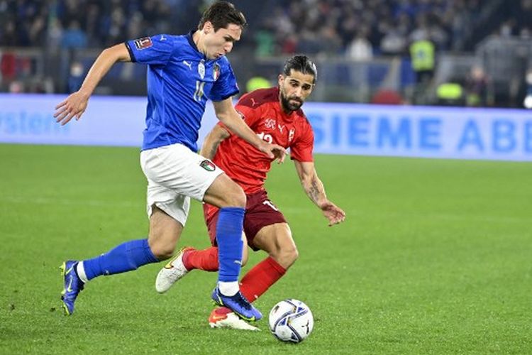 Pertandingan antara Italia dan Swiss pada lanjutan pekan kesembilan Grup C Kualifikasi Piala Dunia 2022 di Stadion Olimpico, Roma, Sabtu (13/11/2021) dini hari WIB.