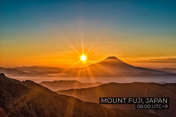 Matahari terbit di Gunung Fuji, Jepang