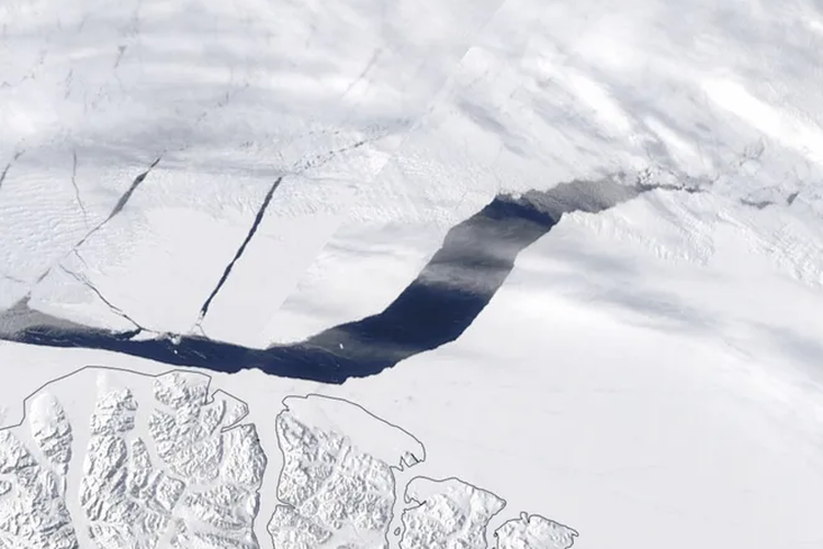 Gambar polynya, lubang yang terbentuk di es Arktik pada 15 Mei 2020.
