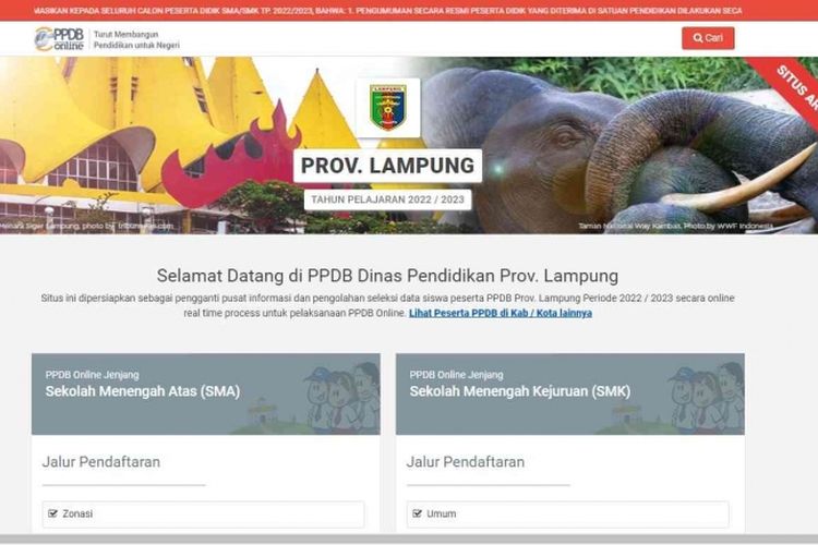 Tangkap layar dari arsip PPDB Lampung