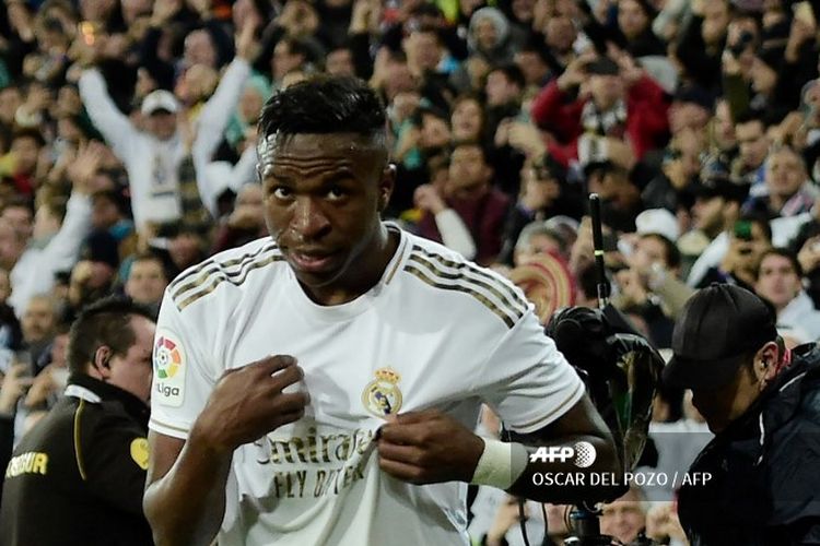 Vinicius Junior dalam partai El Clasico Real Madrid vs Barcelona pada pekan ke-26 Liga Spanyol