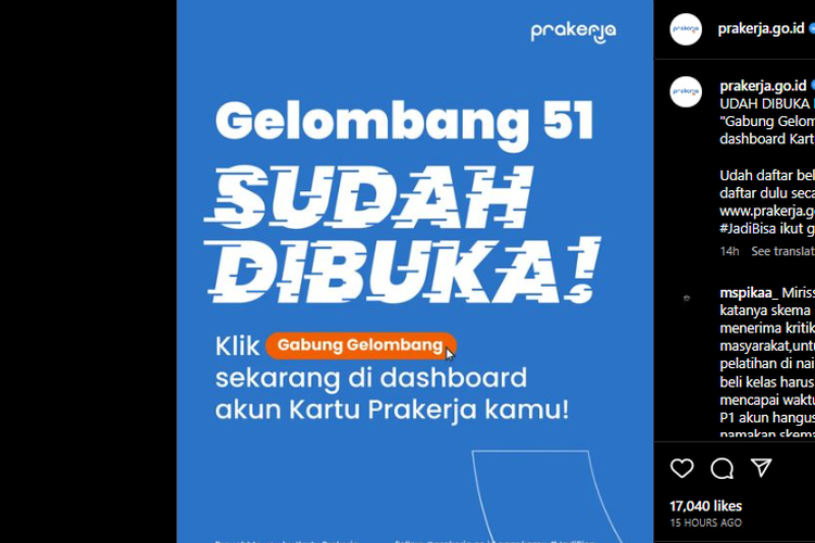 Pendaftaran Kartu Prakerja gelombang 51