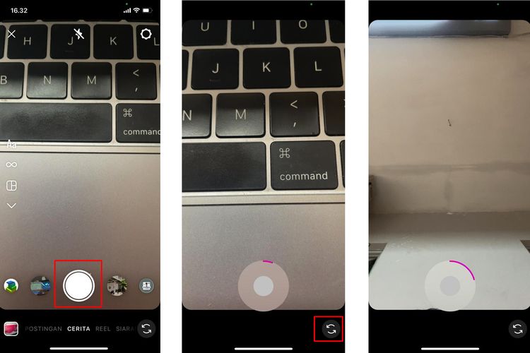 Ilustrasi cara membuat Story IG pakai kamera depan-belakang di iPhone.