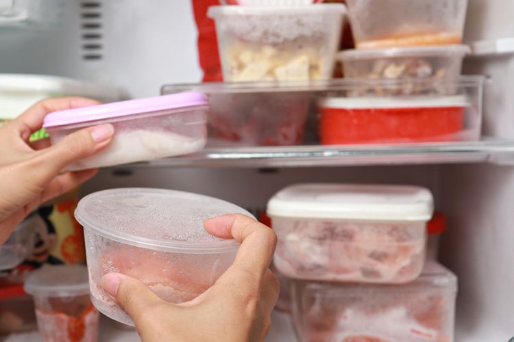 Ilustrasi freezer. Menyimpan makanan di freezer. 