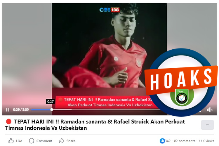 Tangkapan layar Facebook narasi yang menyebut Rafael Struick bakal berbagung dengan timnas Indonesia U-24 di 16 besar Asian Games 2022
