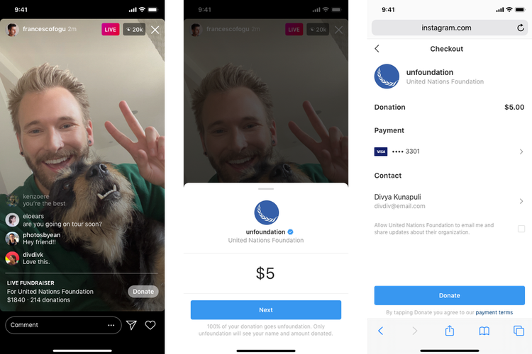 Fitur Instagram Live Donations yang bisa dilakukan setiap pengguna Instagram untuk donasi non-profit.
