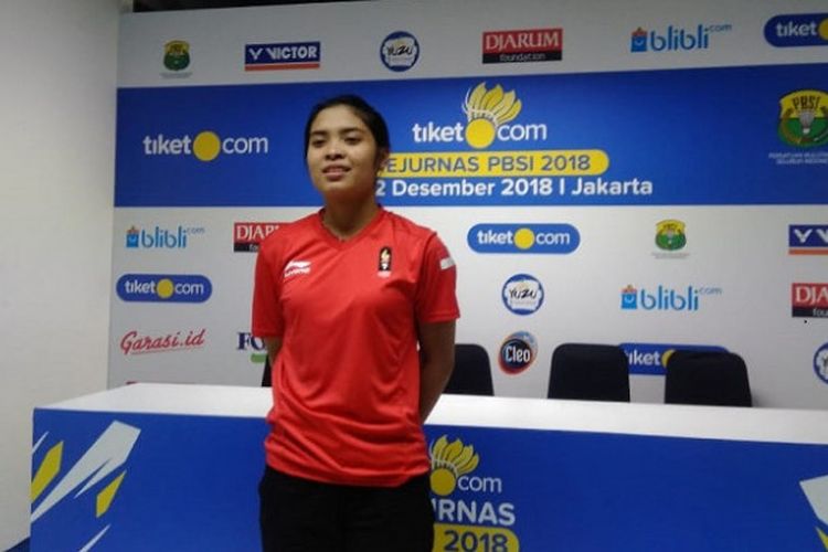 Gregoria Mariska Tunjung di Kejurnas PBSI 2018 di Britama Arena, Kelapa Gading, Jakarta, Jumat, (21/12/2018).
