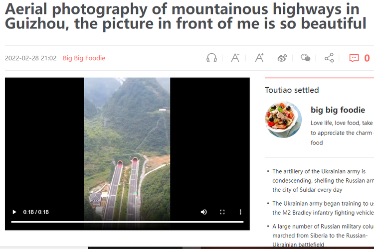 Tangkapan layar dari situs cj.sina.com. Video yang menampilkan tol terowongan yang menembus gunung itu disebut berlokasi di Guizhou, China.