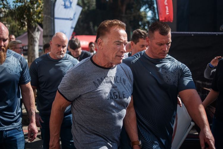 Aktor Arnold Schwarzenegger menghadiri Arnold Classic Africa di Sandton Convention Centre, Johannesburg, Afrika Selatan, Sabtu (18/5/2019). 