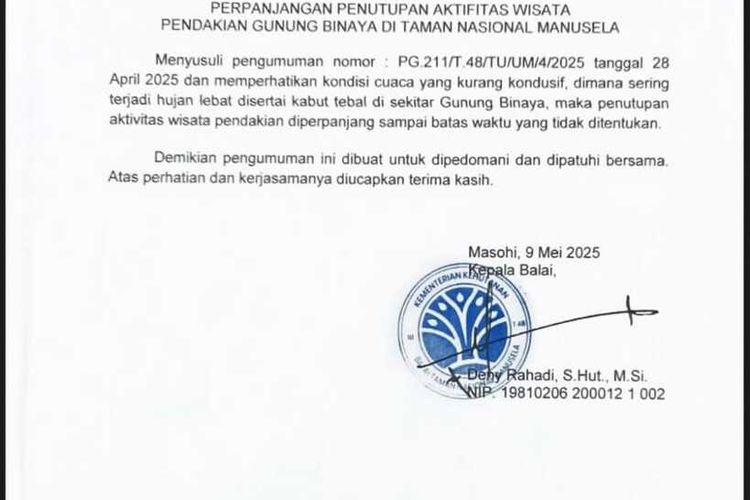 Cuaca Buruk di Maluku, Penutupan Pendakian Gunung Binaiya Diperpanjang
