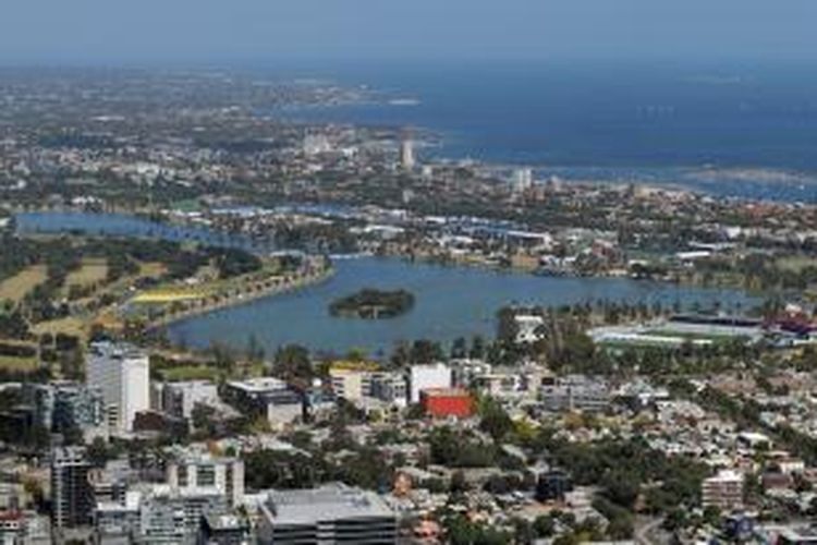 Area lokasi Sirkuit Albert Park, Melbourne, yang jadi tempat berlangsungnya GP Australia, 14-16 Maret. Foto diambil pada Rabu (12/3/2014).