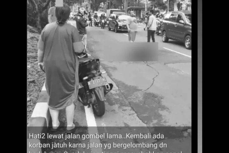 Banyak jalan yang rusak di Jalan Gombel Lama, Kota Semarang membuat pengendara jatuh