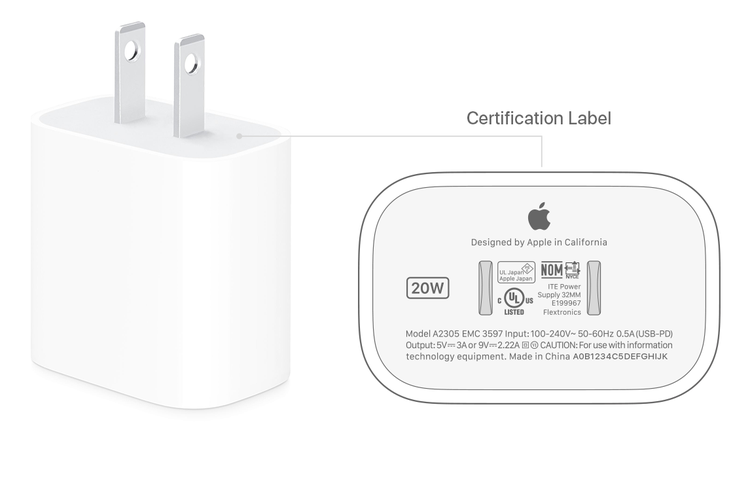 Ilustrasi charger iPhone orisinal buatan Apple.