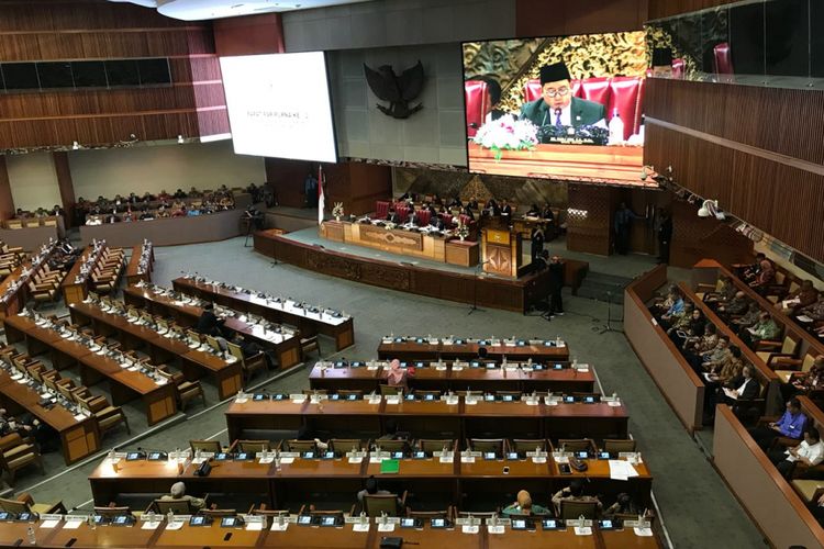 Suasana Rapat Paripurna RAPBN 2019 di gedung DPR RI, Selasa (28/8/2018).