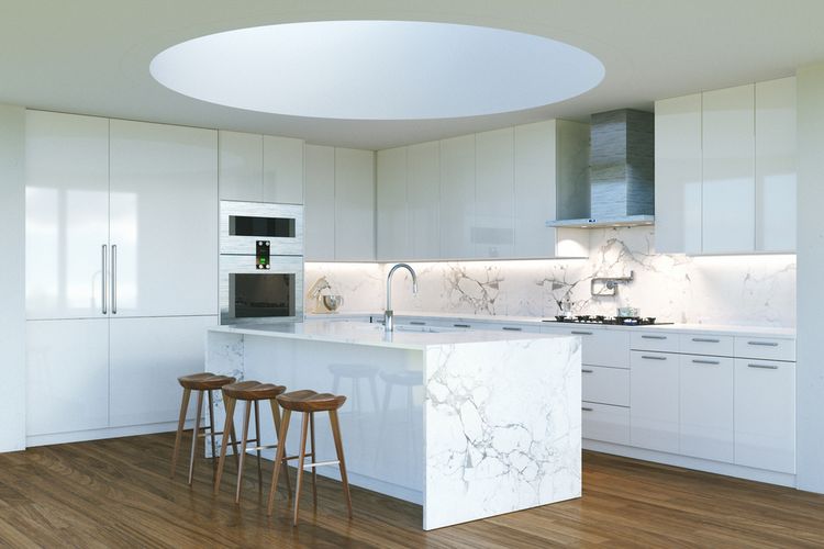 Ilustrasi dapur putih, ilustrasi dapur minimalis, ilustrasi dapur modern.