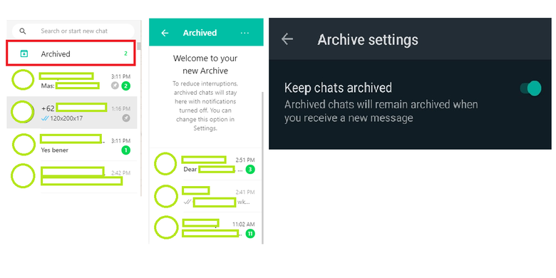Fitur Arsip versi baru memungkinkan pengguna menyembunyikan chat yang tidak akan kembali ke beranda meskipun ada pesan baru yang masuk.